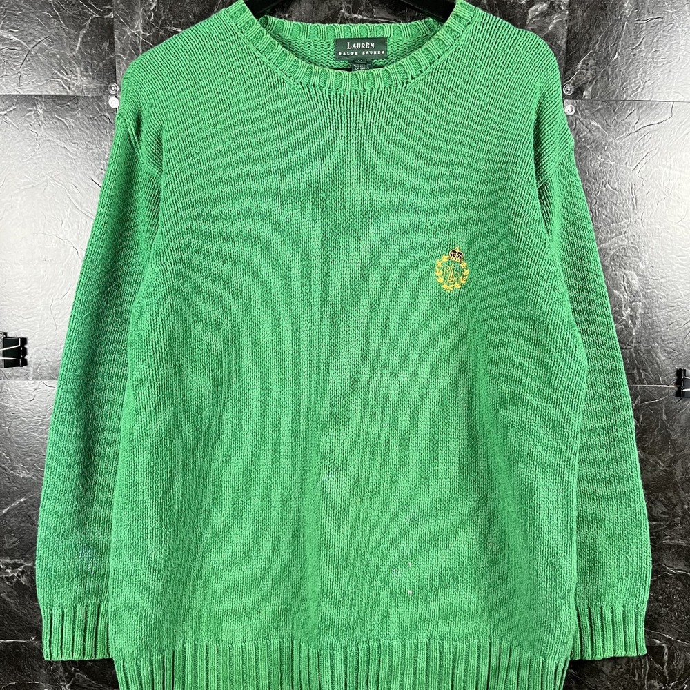 Polo Ralph Lauren Women's Green Vtg Crest Knit Sweater Medium -Flaws